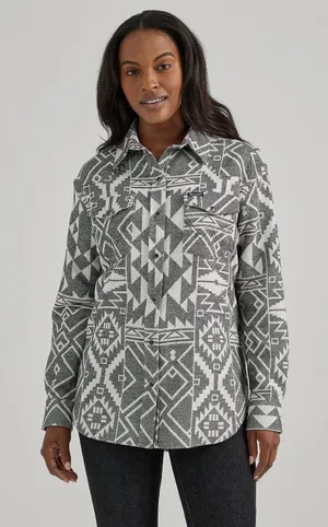 Wrangler Retro Grey Geo Boyfriend Western Snap Oversized Shirt Size SMALL thumbnail 1