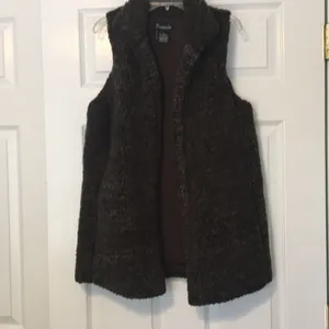 Sherpa shearling fleece teddy bear brown vest Small thumbnail 2