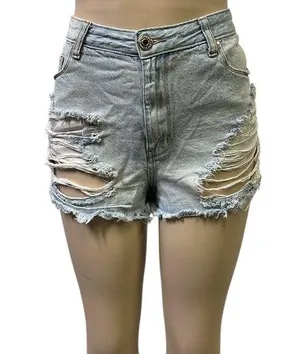 Gogo Jeans High Rise Light Wash Distressed Ripped Blue Jean Shorts 33 Juniors 17 thumbnail 1
