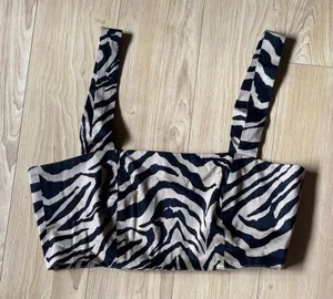 Zebra Print Crop Top in Black and Tan thumbnail 1