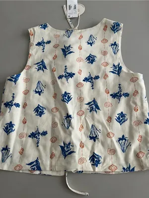 Bila Tie-Front Sleeveless Camisole - Cream & Blue thumbnail 6