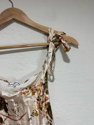 Reformation 100% Silk Floral Tie-Strap Maxi Dress - Size Large thumbnail 4