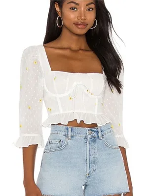 For Love & Lemons NEW Abby Blouse Floral Embroidered Size Medium thumbnail 1