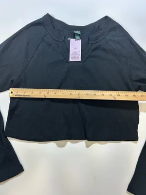 Wild Fable Black Waffle Knit Cutout Long Sleeve Crop Top Size XS thumbnail 3