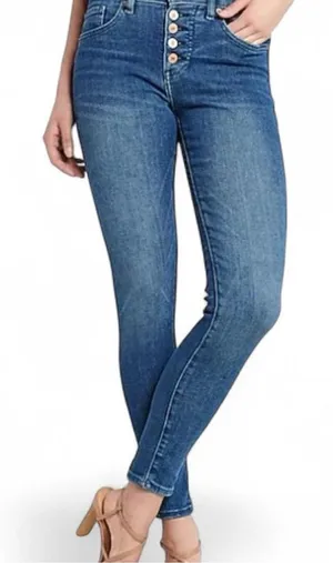 Express Stretch High-Rise Ankle Jeans Multi Button Closure Raw Hems Frayed Edges thumbnail 1