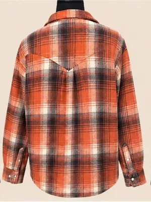 Fantastic Fawn Rust-Orange Plaid Soft Brush Button-Down Shirt / Shacket thumbnail 3
