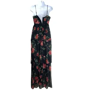 Crystal Doll Dress Juniors 1 Black Floral Chiffon Maxi Sundress Layered Summer thumbnail 3