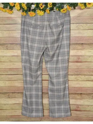 Gianni Bini Brown Plaid Straight Trousers Pants Size 12 Slit Hems Career Retro thumbnail 5