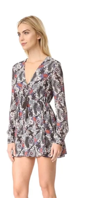 Free People Stealing Fire Black Floral Long Sleeve Drawstring Mini Dress thumbnail 1