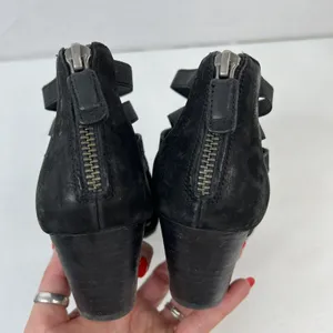 Eileen Fisher 6 Oodle Black Criss Cross Sandal Wedge Nubuck Leather Stacked Heel thumbnail 10