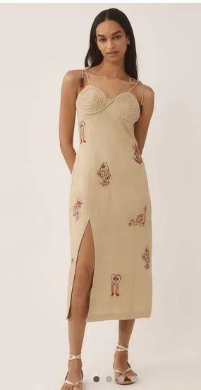 New with tags Farm Rio x Anthropologie embroidered linen dress XS thumbnail 1