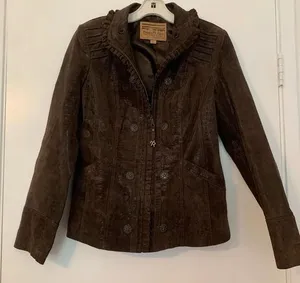 Powder River Outfitters Brown Western Leather Jacket Boho Conch Tribal Suede thumbnail 1