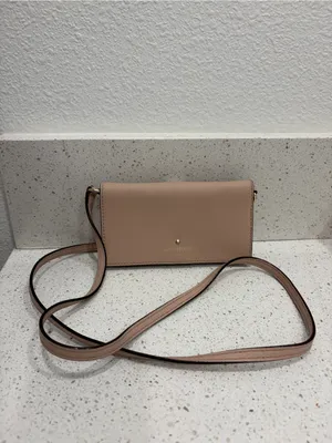 Kate Spade New York Women’s Crossbody Pink Beige Purse Gold Accents Leather EUC thumbnail 4