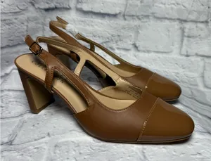 Journee Collection Tan Slingback Heels thumbnail 1