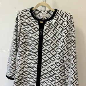 Tahari Arthur S Levine Aztec Diamond Ikat Zip Front Mid Length Jacket Coat Sz 4 thumbnail 4