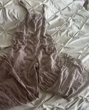 Free People Brown Plaid Utility Overalls Jumpsuit Size Medium thumbnail 1