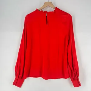 RP Rachel Parcell‎ Red Ruffle Neck Satin Blouse Long Bishop Sleeves thumbnail 11