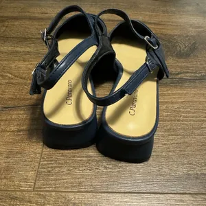 C.Paravano Navy Leather Square Toe Slingback Flats Blue Size 9 thumbnail 7