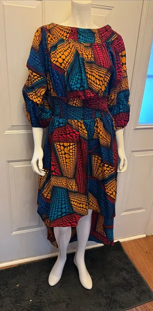 Studio Y Teal, Yellow & Red High-Low Midi Dress thumbnail 1