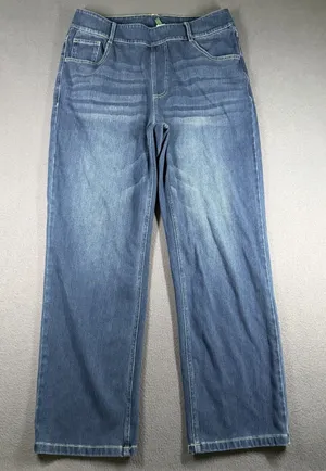 Halara Jeans Womens L Petite Blue Medium Wash Mid Rise Straight Stretch Denim thumbnail 1