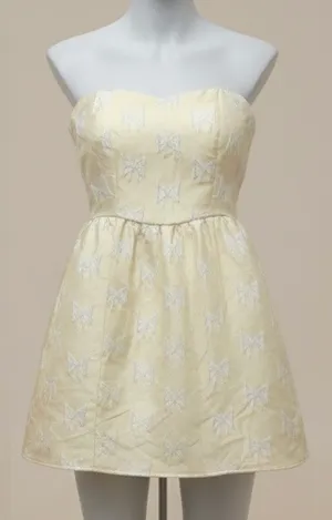 Altar'd State yellow strapless dress with bow print #fairycore #party thumbnail 1