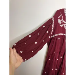 Cato Peasant Top Women L Burgundy Good Embroidered Tiered Babydoll Boho thumbnail 2
