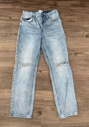 Princess Polly High Rise Distressed Straight Leg Jeans Light Wash Size 4 thumbnail 1