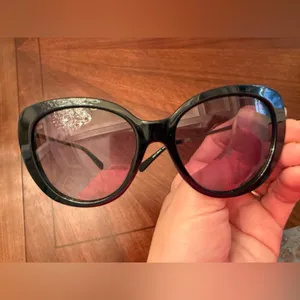 Coach Designer Women's Black Sunglasses with Gradient Gray Lenses and Gemstones thumbnail 7