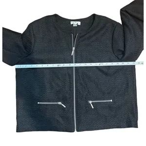 Adrienne Vittadini Womens Black Textured Zip-Up Blazer‎ Sz XL thumbnail 5