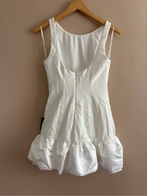 Lulus Superb Aura White Ruffled Drop Waist Mini Dress Size Small Classic Bridal thumbnail 5