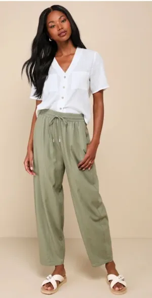 LULUS Casual Brunch Vacation Resort Beach Barrel Leg Drawstring Lounge Pant thumbnail 1