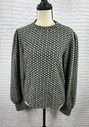 Maeve by Anthropologie Green Geometric Knit Puff Sleeve Mock Neck Top Medium thumbnail 1