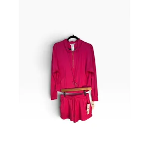 La Blanca Resortwear Pink 2 Piece Set Quarter Zip Crop Hoodie & Shorts LB3VB51 S thumbnail 9