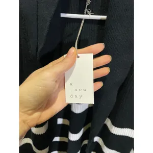 A‎ New Day Cardigan Women M Black Striped Shawl Collar Pockets Casual Nautical thumbnail 4