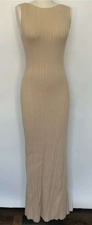 White Fox Boutique Sleeveless Ribbed Maxi Dress in Tan thumbnail 1