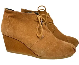 TOMS Brown Lace up‎ Wedge Ankle Booties 8.5 thumbnail 1