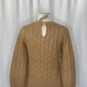 NWT!! J. CREW Balloon Sleeve Cable Knit Sweater Pale‎ Clay Tan Brown X-Small thumbnail 9