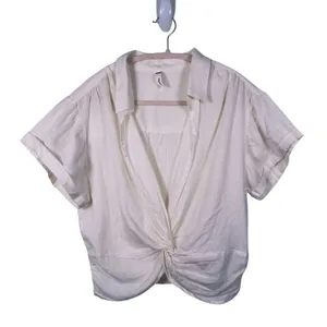 Sybilla Linen Blend Twist Front Crop Top Womens Size L White Minimalist Granola thumbnail 2