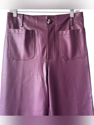 Maeve x Anthropologie Colette Wide Leg Cropped Faux Leather Burgundy Pants 28 thumbnail 2