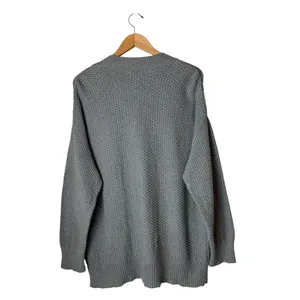 Aerie Varsity Sweater Women Medium Grey Cotton Waffle Knit Button Front Cardigan thumbnail 3