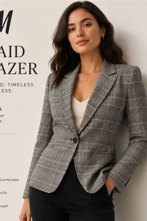 H&M Gray Plaid Blazer - Tailored Single-Button thumbnail 1