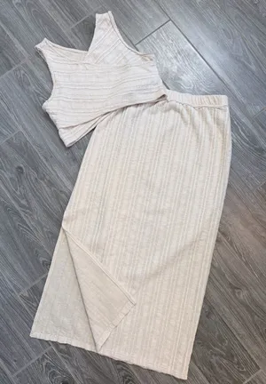 Free People Beach beige/tan long skirt and crop top matching set small thumbnail 1