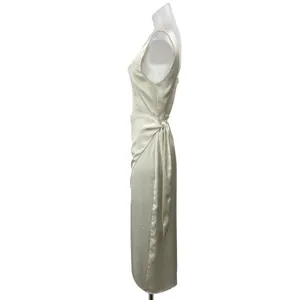Aritzia Wilfred Saturn Womens Cream Sleeveless Satin Draped Wrap Midi Dress Sz 8 thumbnail 2