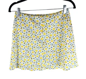 Princess Polly Mini Skirt Lemon Novelty Print Slit Satin White Yellow 6 thumbnail 2