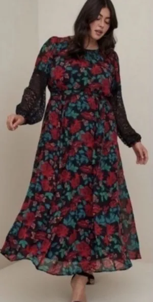 NWT Torrid chiffon maxi peasant lace sleeve floral dress sz 2x 18/20 thumbnail 1