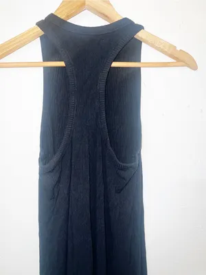 Abercrombie & Fitch Black Ribbed Sleeveless Maxi Dress with Double Slit thumbnail 8