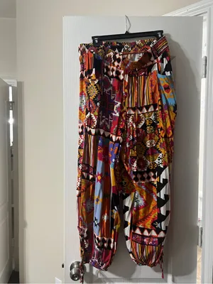 Vibrant Multicolor Boho Print Harem Pants Red Size L thumbnail 2