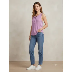 Free People We The Free Tank Top‎ Women XS Purple Henley Ribbed Racerback Casual thumbnail 2
