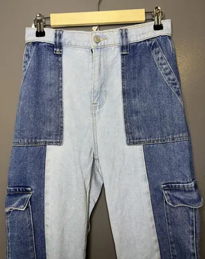 PacSun Cargo Straight Jeans Womens 27 Light Wash Blue High Rise Striped Denim thumbnail 1