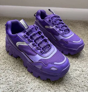 SKECHERS Women’s Purple Memory Foam Leather Low Top Lace-Up Athletic Sneakers thumbnail 1